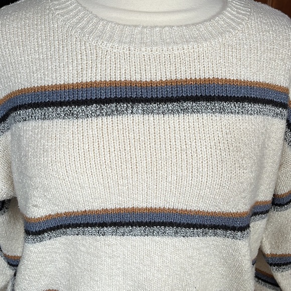 Others Follow Pullover Sweater Striped cream Long Sleeve Crew Neck - Picture 2 of 4